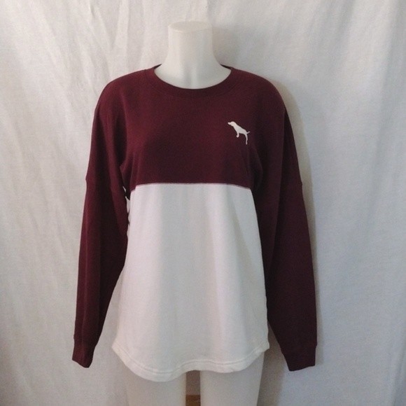 Victoria's Secret PINK Nation Cozy Colorblock Ribbed Long Sleeve Pullover Top S - Picture 2 of 9